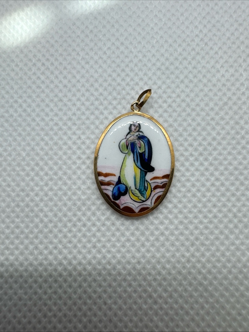 19k 800 PORTUGUESE ENAMEL GOLD MARY NA SA DA CONCEICAO RELIGIOUS MEDAL PENDANT